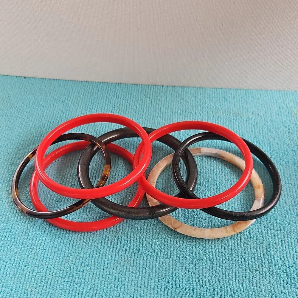 Spacer Bangles Lot of 7 Red Black Tortoiseshell Plastics